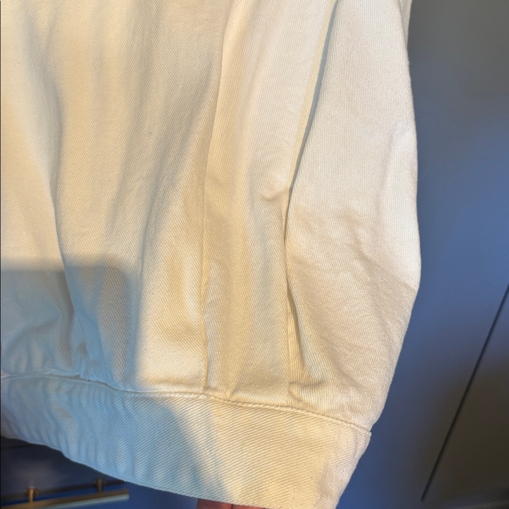 Perfect for fall! White denim jacket with a hood. Like new, size medium. - Picture 3 of 3